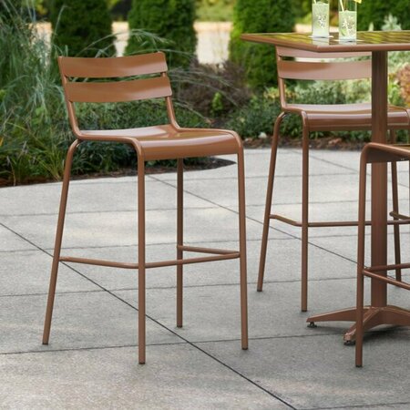 LANCASTER TABLE & SEATING Brown Powder Coated Aluminum Outdoor Barstool 427BALUSDBR
